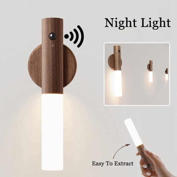 SmartMotion™ LED Wall Light – Motion-Activated Magnetic USB Wooden Lamp for Hallways, Porches & Cabinets