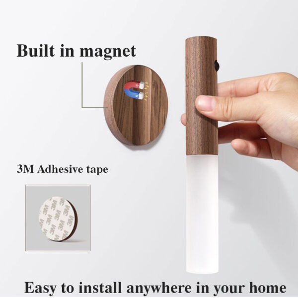 SmartMotion™ LED Wall Light – Motion-Activated Magnetic USB Wooden Lamp for Hallways, Porches & Cabinets - Image 2
